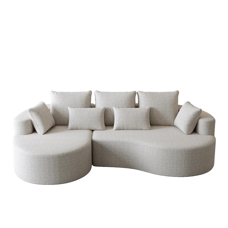 L-Shaped Curved Cloud Sectional Couch, Oversized Chenille Upholstered 4-Seater Sofa, Full Compressed Corner Sofa with 7 Pillows