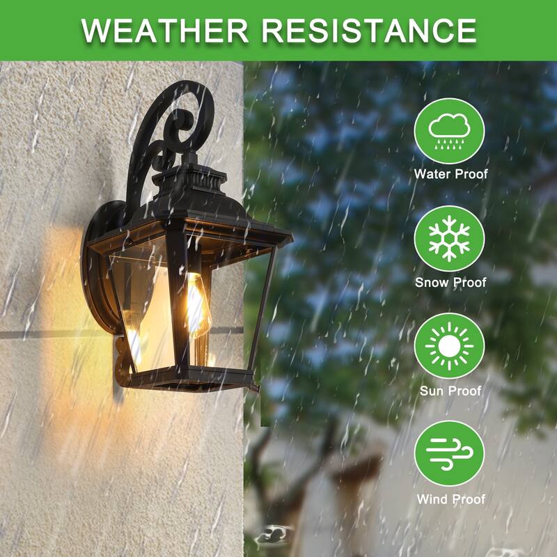 Outdoor Black Wall Lantern Sconce Light - 1-Light