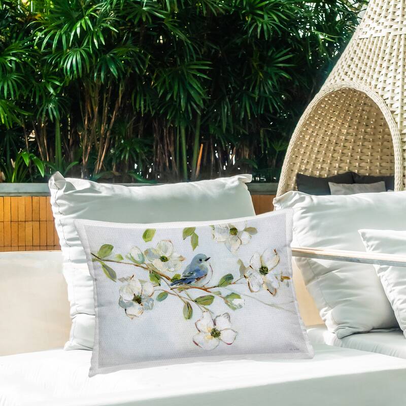 Stupell Bird Perched on Dogwood Printed Outdoor Throw Pillow Design by Sally Swatland