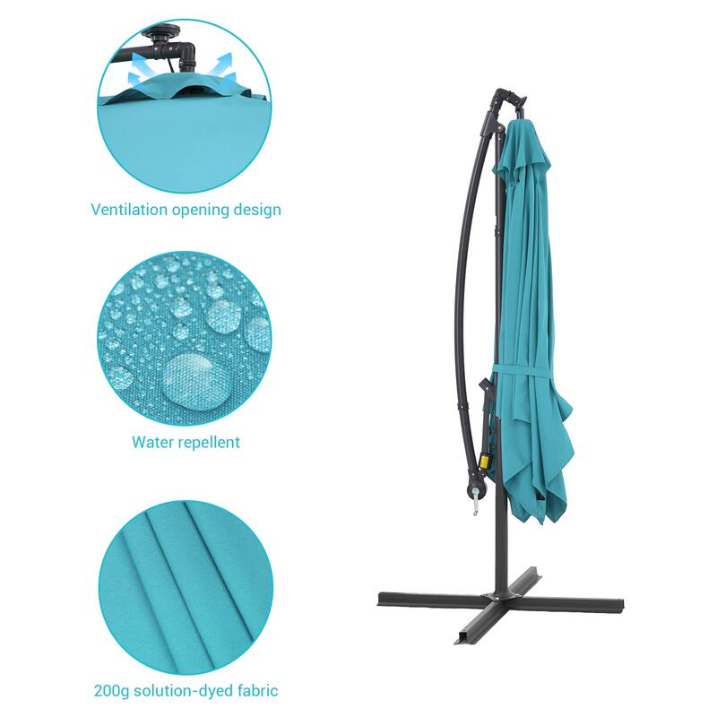 BONOSUKI Patio 8.2Ft LED Offset Umbrella,8 Steel Ribs w/Cross Base