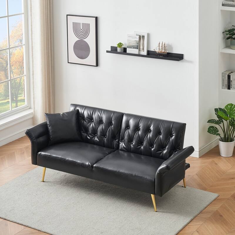 61.4" Faux Leather Split Upholstered Sofa Bed