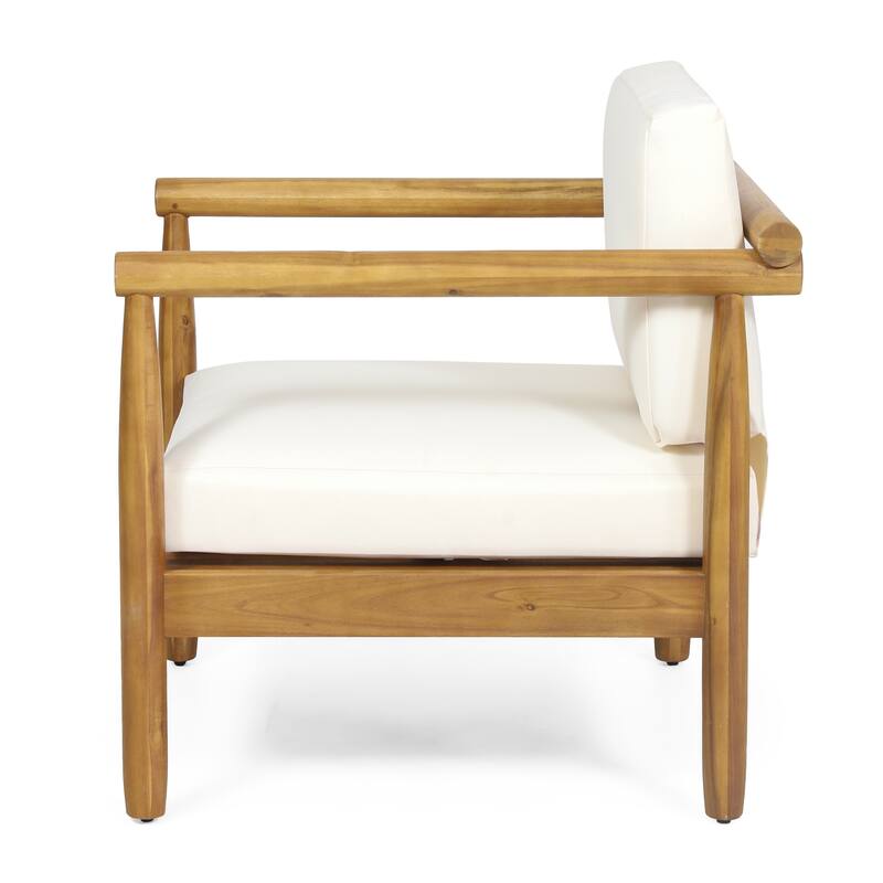 Acacia Wood Club Chairs w/ Weather-Resistant Hardwood, Machine-Wipe Cushions, Sophisticated Open Backrest Classic Slat Seating