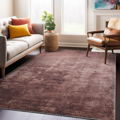 Contemporary Distressed Stripe Machine Washable Area Rug