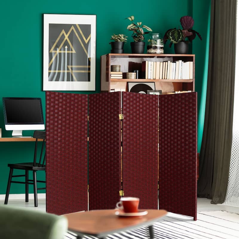 Handmade Woven Fiber Four-Panel Four-Foot Room Divider (China)
