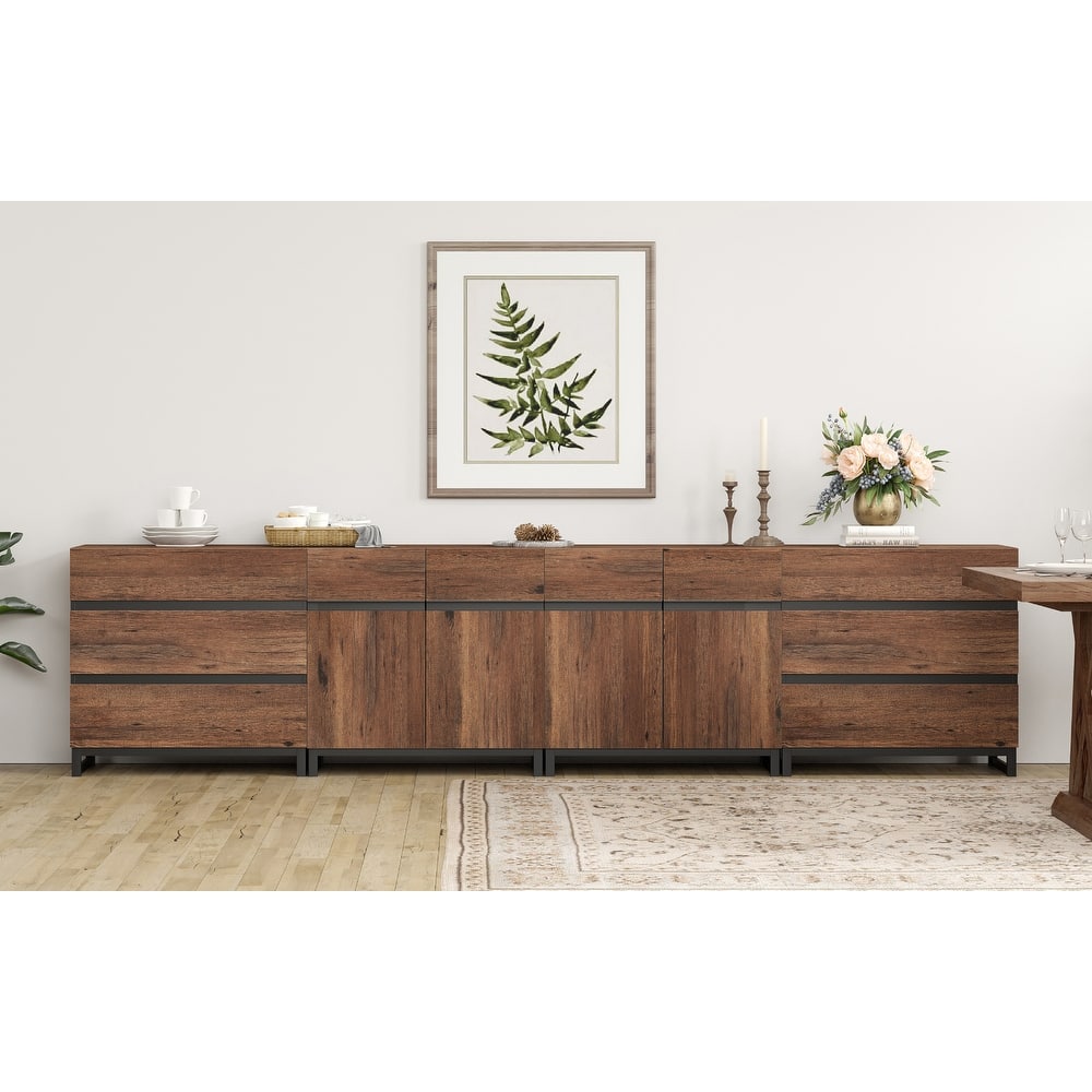 WAMPAT 4 in 1 Multifunctional Sideboard Buffet Cabinets, Modern Sideboard with 6 Drawers and Adjustable Shelves
