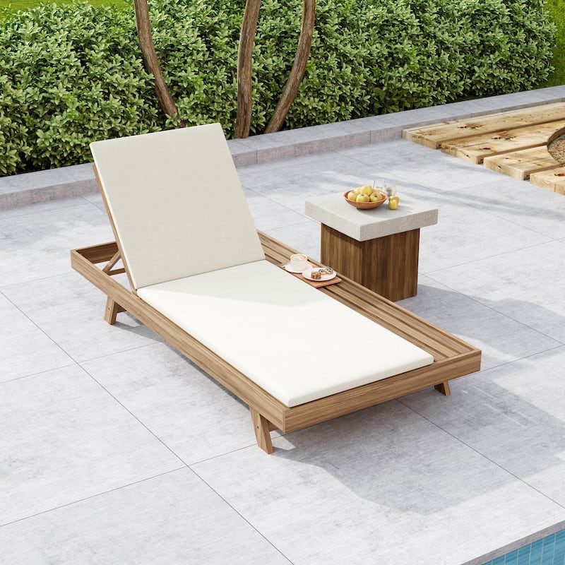 Christopher Knight Home - Maribel Modern Outdoor Acacia Wood 4-Position Adjustable Chaise Lounge with Water-Resistant Cushion - Cream,Light Brown