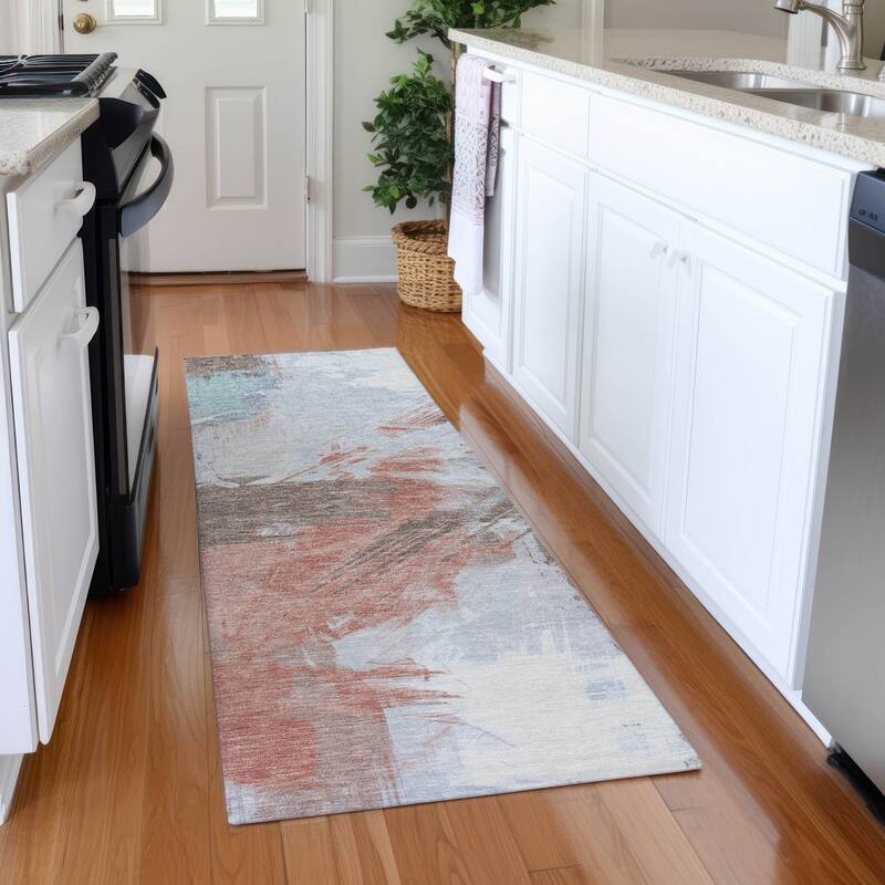 Premium Washable Super Soft Modern Brushstrokes Mayfield Rug - Taupe - 2'3" x 7'6"