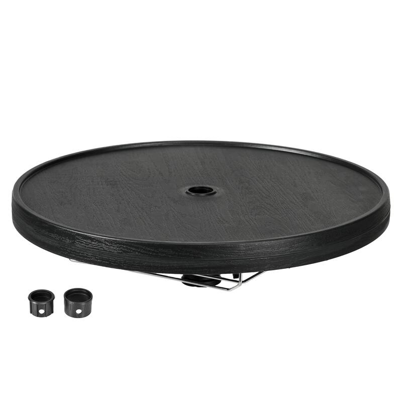 Portable Beach Umbrella Table Tray with Wine Glass Holder and Foldable Towel Rack for Pool, Patio, and Garden Use - Black