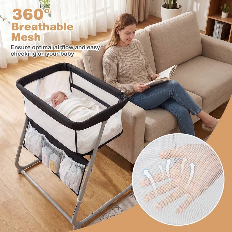 Gymax Bedside Crib w/ Mattress 5-Level Adjustable Height Protective
