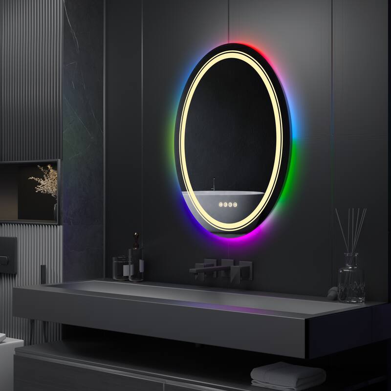 32"x24" Oval LED Bathroom Mirror with RGB Backlit Front Light Anti-fog