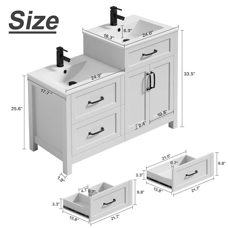 48" Bathroom Cabinet Double Basin Combination Parent-child Wash Basin