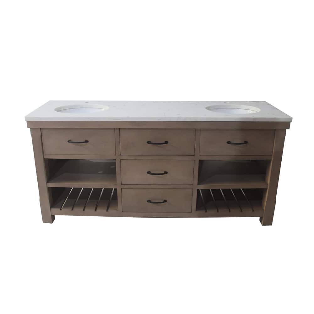 Deluxe natural finish double vanity with 30 mm white marble top 72" W x 22" D x34" H (single hole for faucet)