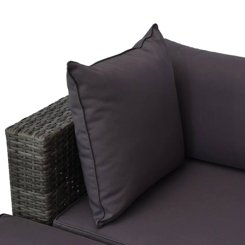 5PCS Patio Sectional, All Weather Rattan Sofa Ottoman Table, Gray