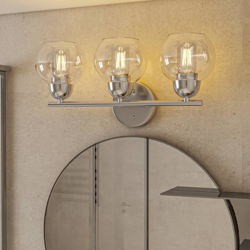 3-Light Metal Bathroom Vanity Lights Glass Shade Wall Sconces