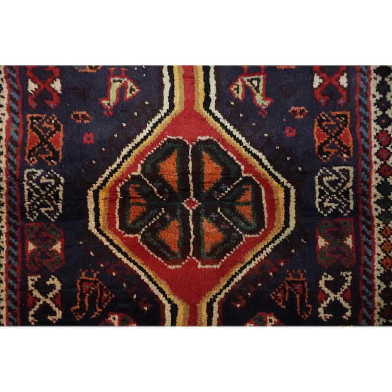 Hand Knotted Oriental 100% Wool Carpet Traditional Tribal Navy Blue & Blues Balouch Runner Rug - 10' 6'' X 1' 11''