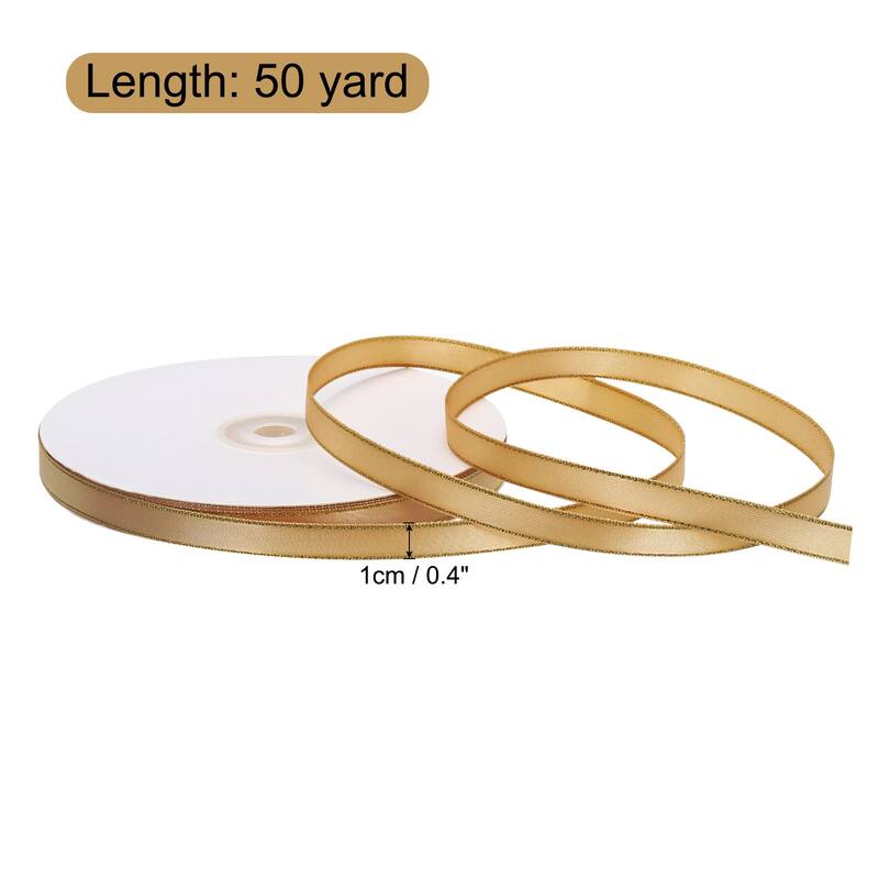 50 Yards 0.4 Inch Satin Ribbon Gold Edges Double Faced Ribbon Bow - 50 Yards