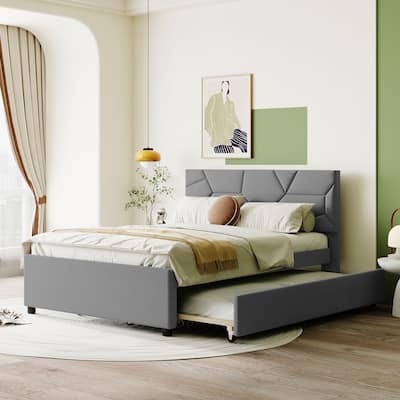 Full Size Upholstered Platform Bed with Twin Size Trundle