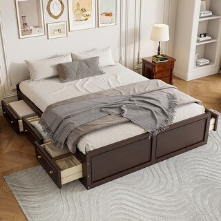 Wood Queen Size Platform Bed Frame with 6 Drawers - Bed Bath & Beyond ...
