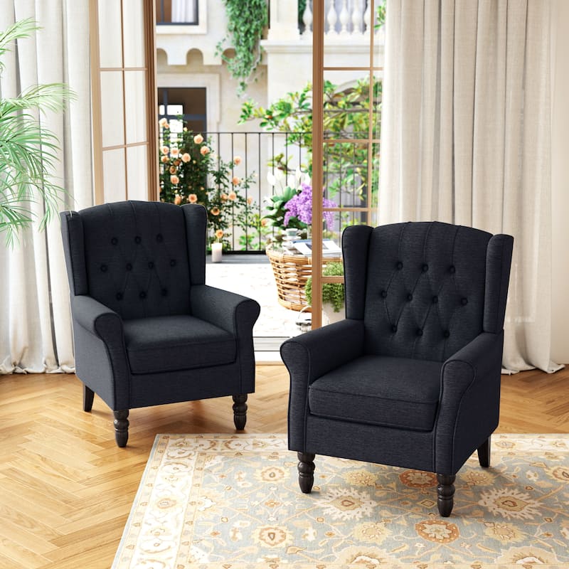 Button Tufted Wingback Upholstered Accent Chairs Set of 2