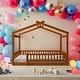 preview thumbnail 1 of 7, Full Size Wood Bed House Bed Platform Bed Frame With Fence