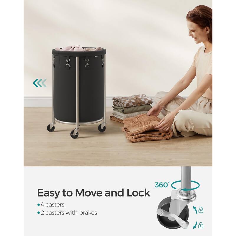 Laundry Basket with Wheels,Rolling Laundry Hamper,18.5 Gal,Round Laundry Cart with Steel Frame and Removable Bag,4 Casters