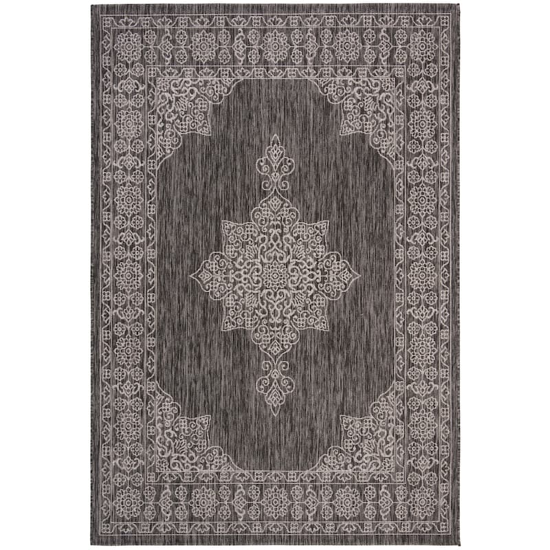 SAFAVIEH Courtyard Maralyn Indoor/ Outdoor Waterproof Patio Backyard Rug - 2' x 3'7" - Black/Ivory