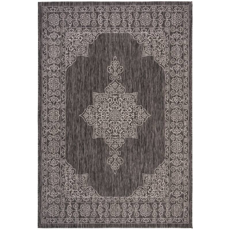SAFAVIEH Courtyard Zikrija Indoor/ Outdoor Waterproof Patio Backyard Rug - 2' x 3'7" - Black/Ivory