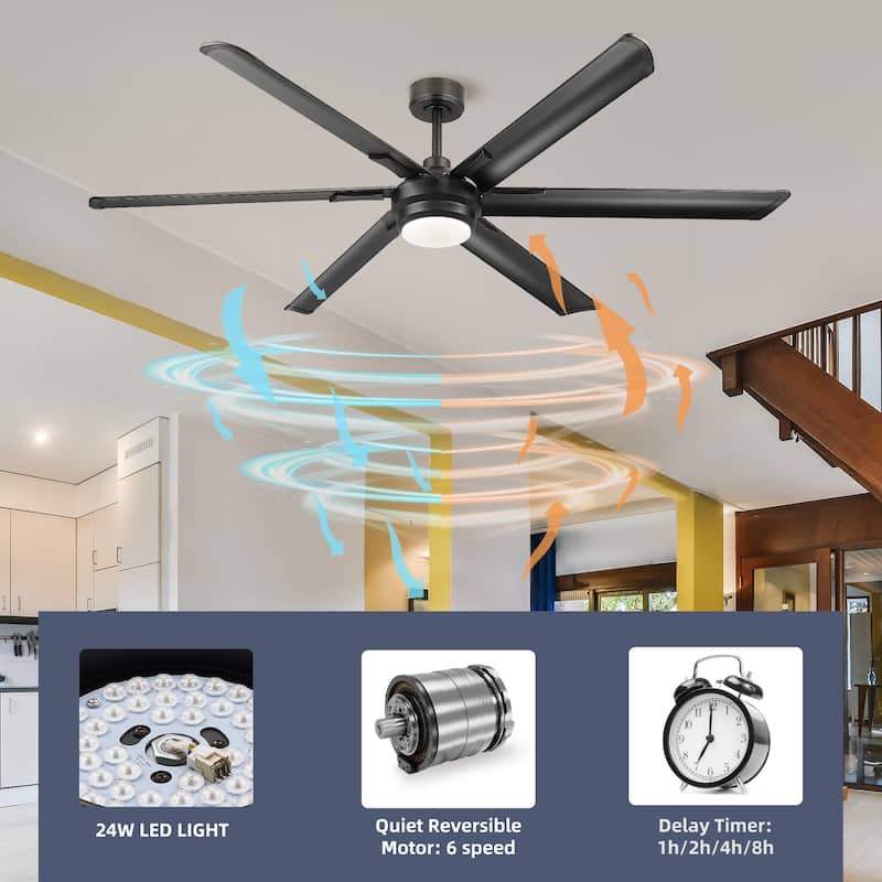 72 Inch 22W DC Led Ceiling Fans with Light and Remote, 6-Blades - 72 Inch