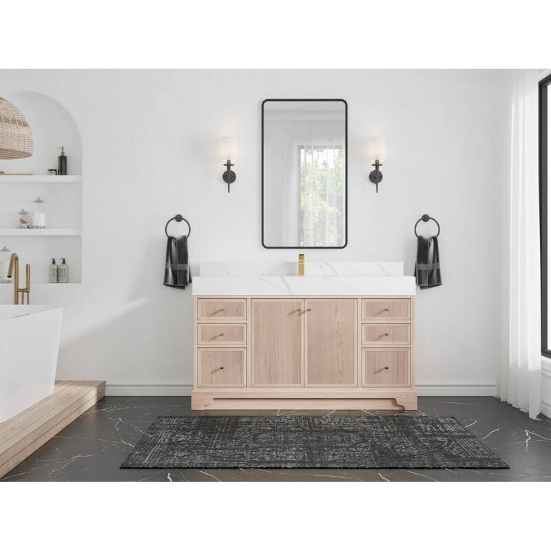 Willow Collections 60 in. W x 22 in. D Manhattan Oak Wood Double Sink Bathroom Vanity with Countertop