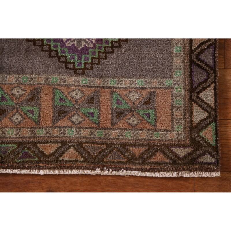 Hand Knotted Oriental 100% Wool Carpet Transitional Tribal Purples Anatolian Area Rug - 2' 11'' X 1' 6''