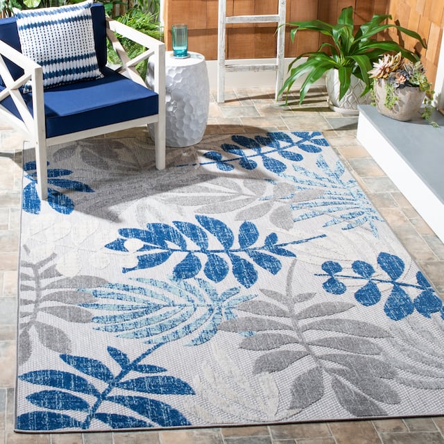 SAFAVIEH Cabana Laila Indoor/ Outdoor Waterproof Patio Floral Rug - 6' x 9' - Grey/Blue