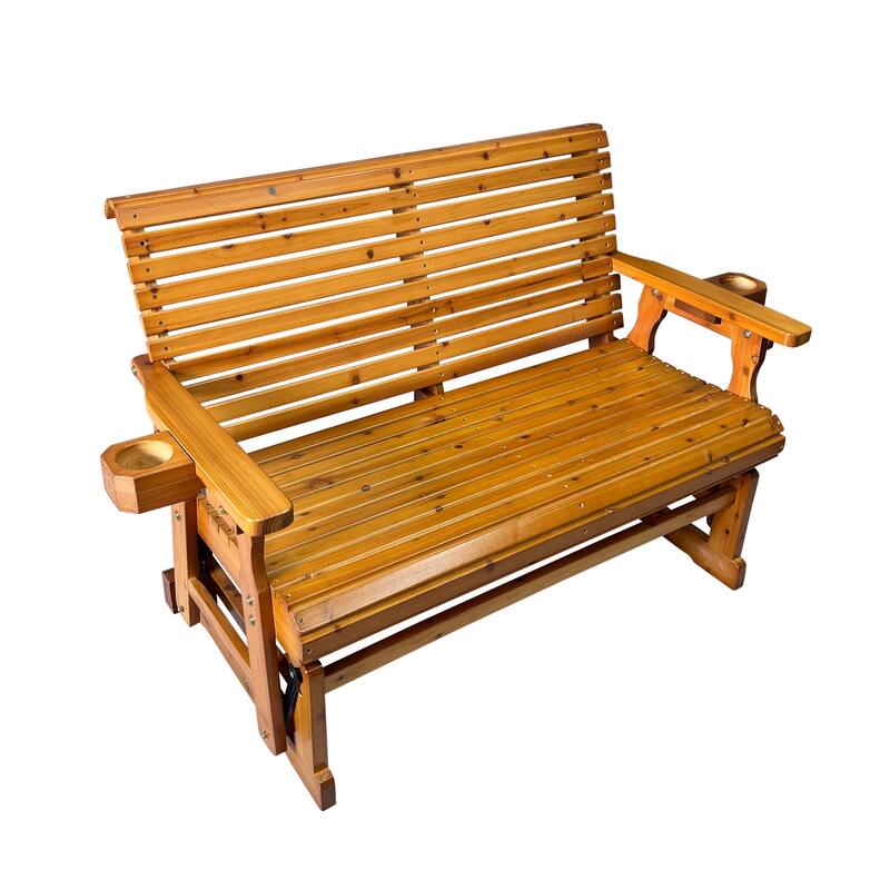 Patio Glider with Cup Holders, High Roll Back and Deep Contoured Seat, Heavy Duty 800 LB