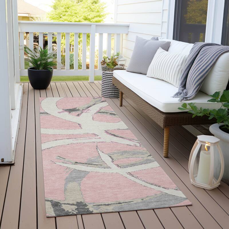 Machine Washable Indoor/ Outdoor Abstract Contemporary Chantille Rug - Pink - 2'3" x 7'6"