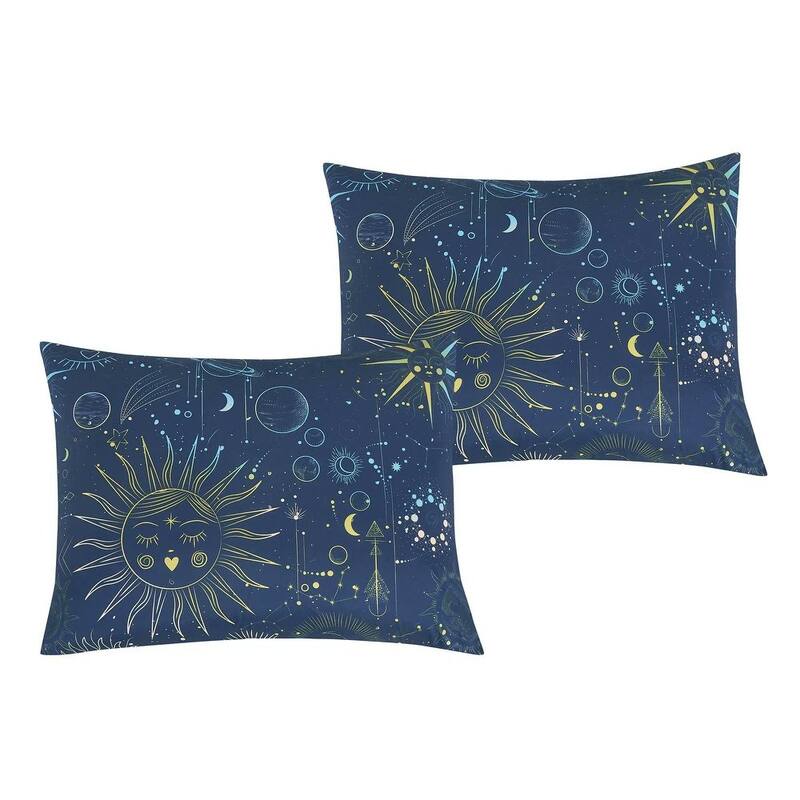 Blue Space Astro Geometric Reversible Kids Quilt Coverlet Bedspread Bedding Set