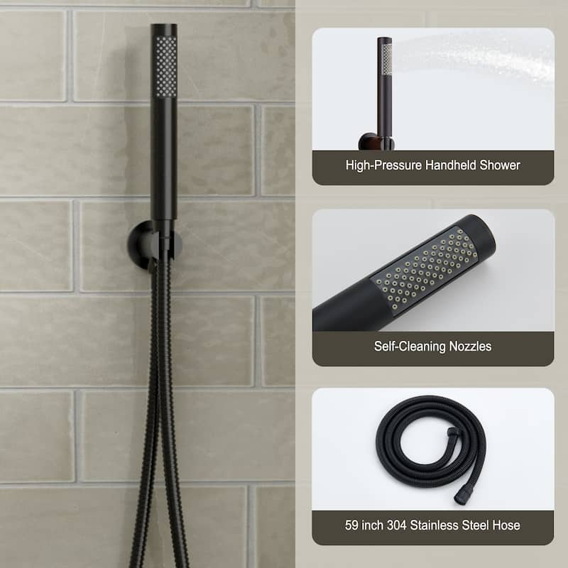 Pressure Balanced 3-Spray Patterns 2.5 GPM 12 in. Dual Shower Head Ceiling Mount Fixed and Handheld Shower Head - 12" x 12"