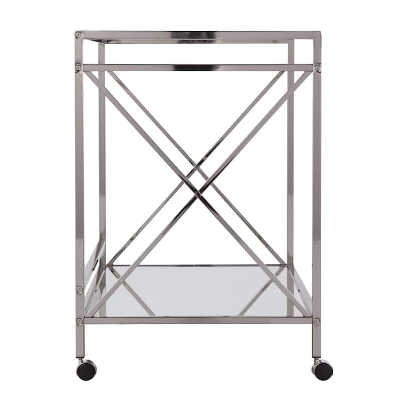 Rolling Bar Cart with Glass Shelves and Metal Frame for Home or Kitchen - 38.75” x 23.75” x 32.25”