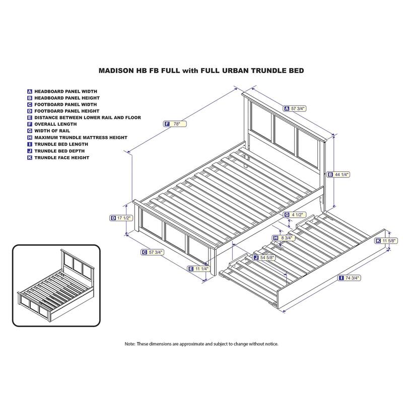AFI Madison Full Size Platform Bed with Matching Footboard & Full Trundle