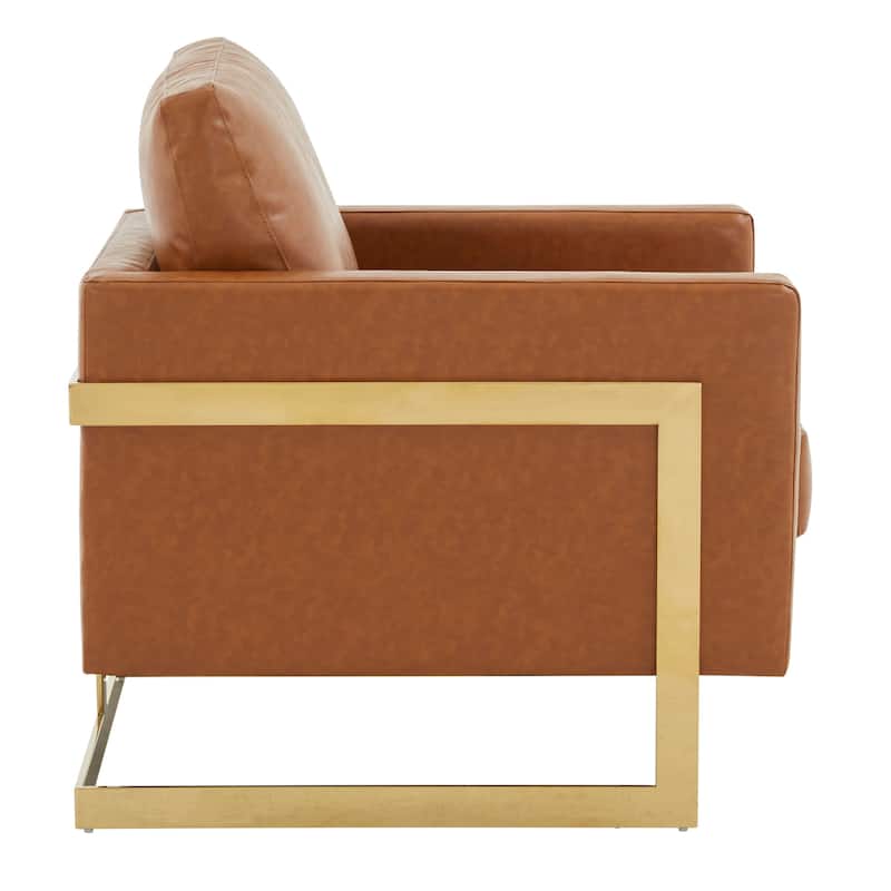Lincoln Leather Accent Chair With Gold Frame Modern Single Seater Sofa for Living Room and Bedroom - 34"