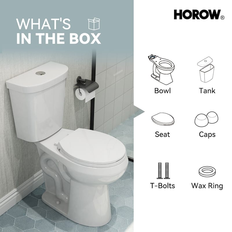 HOROW 21 in. Extra Tall 2-Piece Round Toilet in White with Comfortable Chair Height Seat and 1000g Powerful Flush - 21 Inch