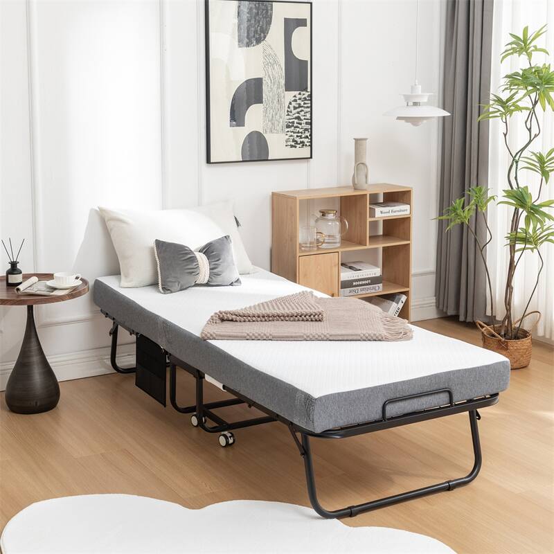 Folding Bed Cot with Mattress for Adults, Foldable Metal Frame Bed