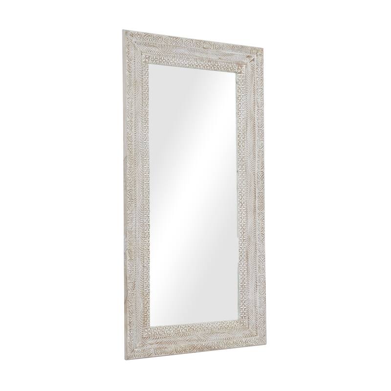 Brown Wood Intricately Carved Floral Room Wall Mirror