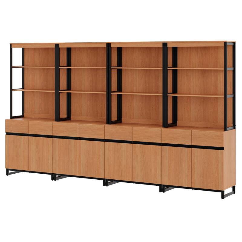 WAMPAT Modern 72" Tall Bookcase with Metal Base and Adjustable Shelves, Library Book Shelf with Storage Cabinet