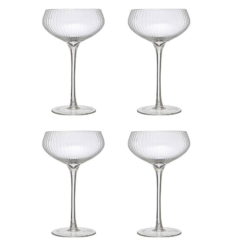 Stemmed Champagne Coupe Glass - 4.1"L x 4.1"W x 6.8"H - Clear - Set of 4 - 4.1"L x 4.1"W x 6.8"H
