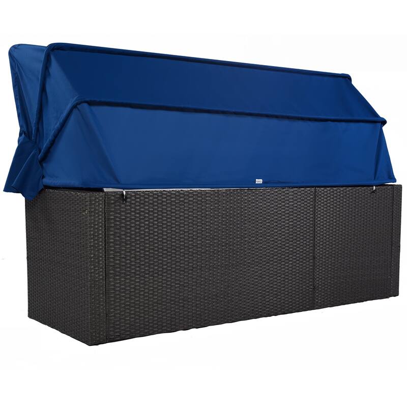 Patio Daybed wRetractable Canopy Bed Sectional Seating Set w2 Ottomans