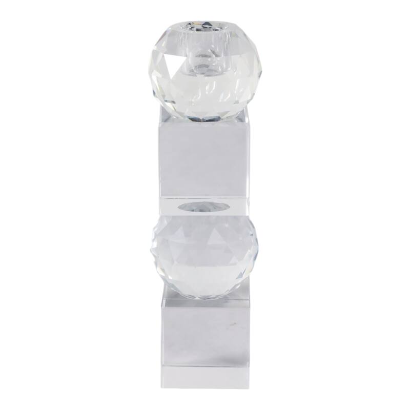 Crystal Glass Pillar and Taper Candle Holder Faceted Modern Design