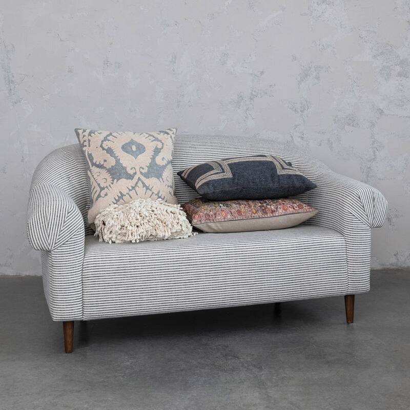 Cotton Lumbar Pillow with Pattern and Chambray Back