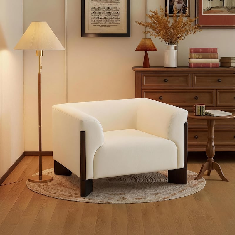 41"W Modern Tuxedo Arms Accent Chair for Living Room - Beige/ Chenille