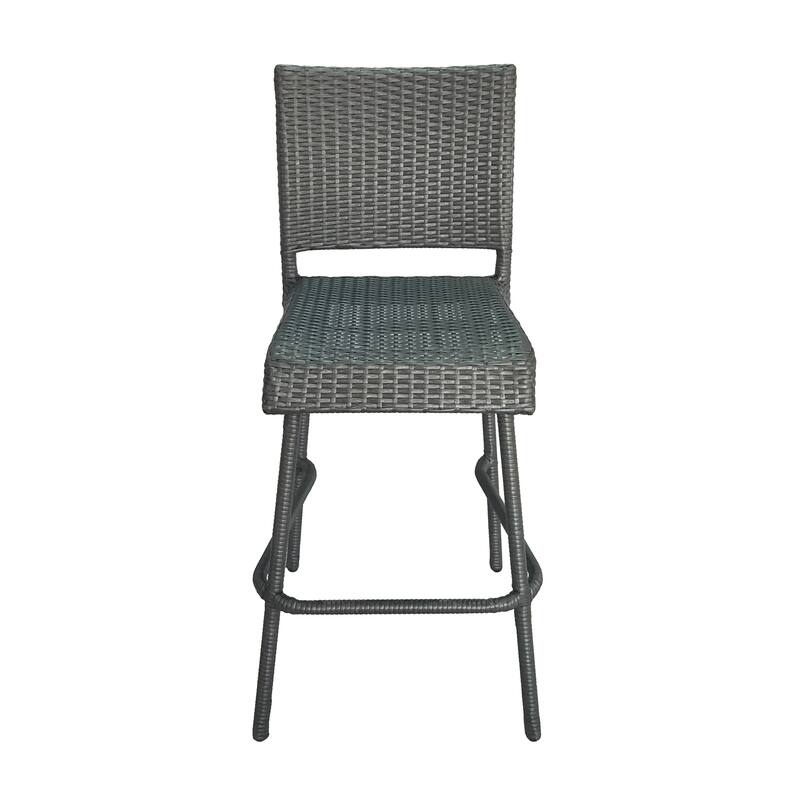Roomfitters Outdoor PE Rattan Bar Stool Set of 2, 29'' Armless Counter Chairs with Backrest and Footrest