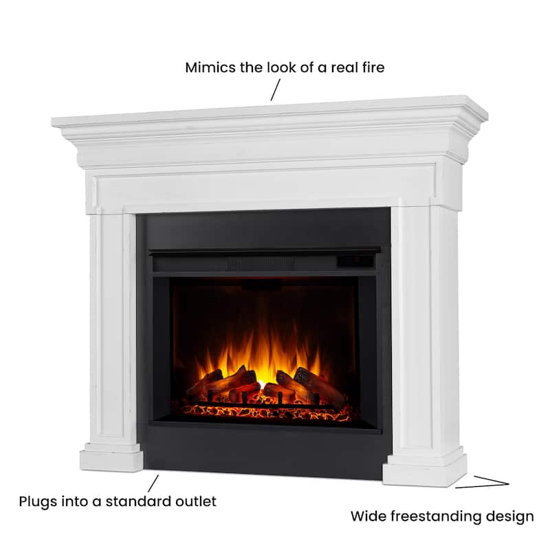 Emerson 56" Grand Electric Fireplace in Rustic White by Real Flame