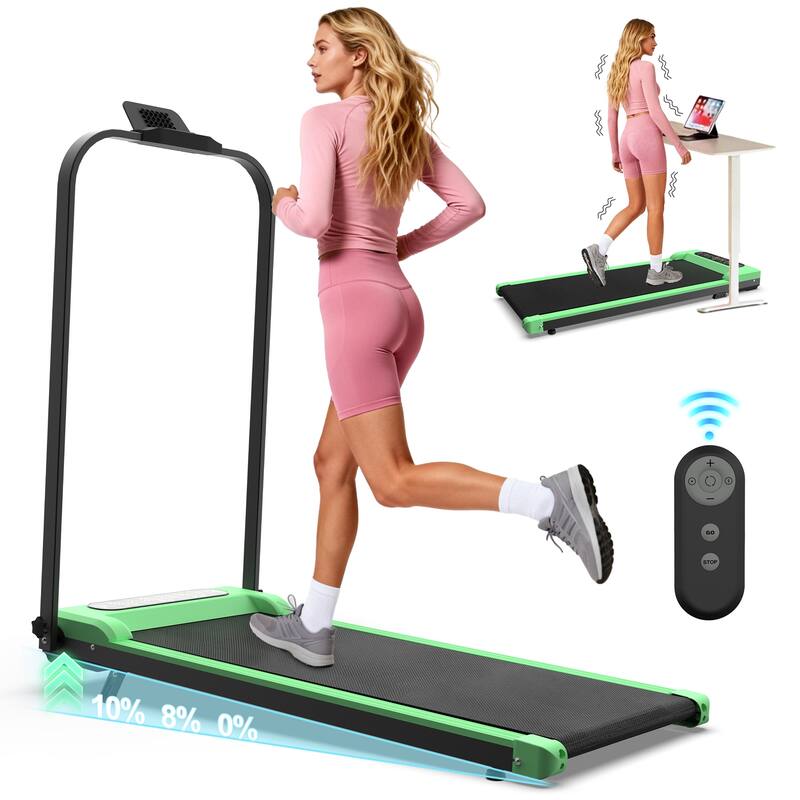 Foldable Treadmill with Handle Bar Incline, 2 in 1 Upgrade Portable Under Desk Walking Pad and Vibration Pad with Remote Control